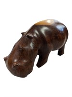 Dark Iron Wood Carved Hippo Sculpture-7"