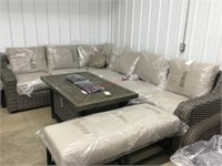 Athena seven piece sectional with fire pit cast