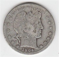1904 P US Barber Half Dollar Coin 90% Silver