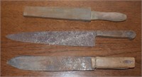 (K) Wood Handles Knives & Wet Stone