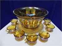 13PC CARNIVAL GLASS PUNCH BOWL SET