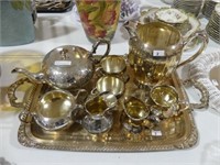 SILVERPLATE TRAY W/ TEA SET SERVING PIECES