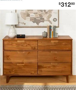6-Drawer Caramel Modern Solid Wood Dresser