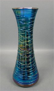 Imperial Blue Lead Luster Threaded Spider Web Vase