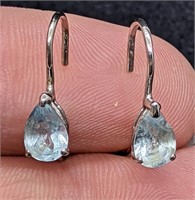 14 Kt White Gold Blue Topaz Euroback Earrings