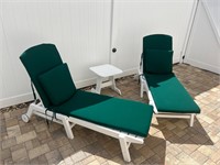2 White Outdoor Patio Lounge Chairs w/ Cushions