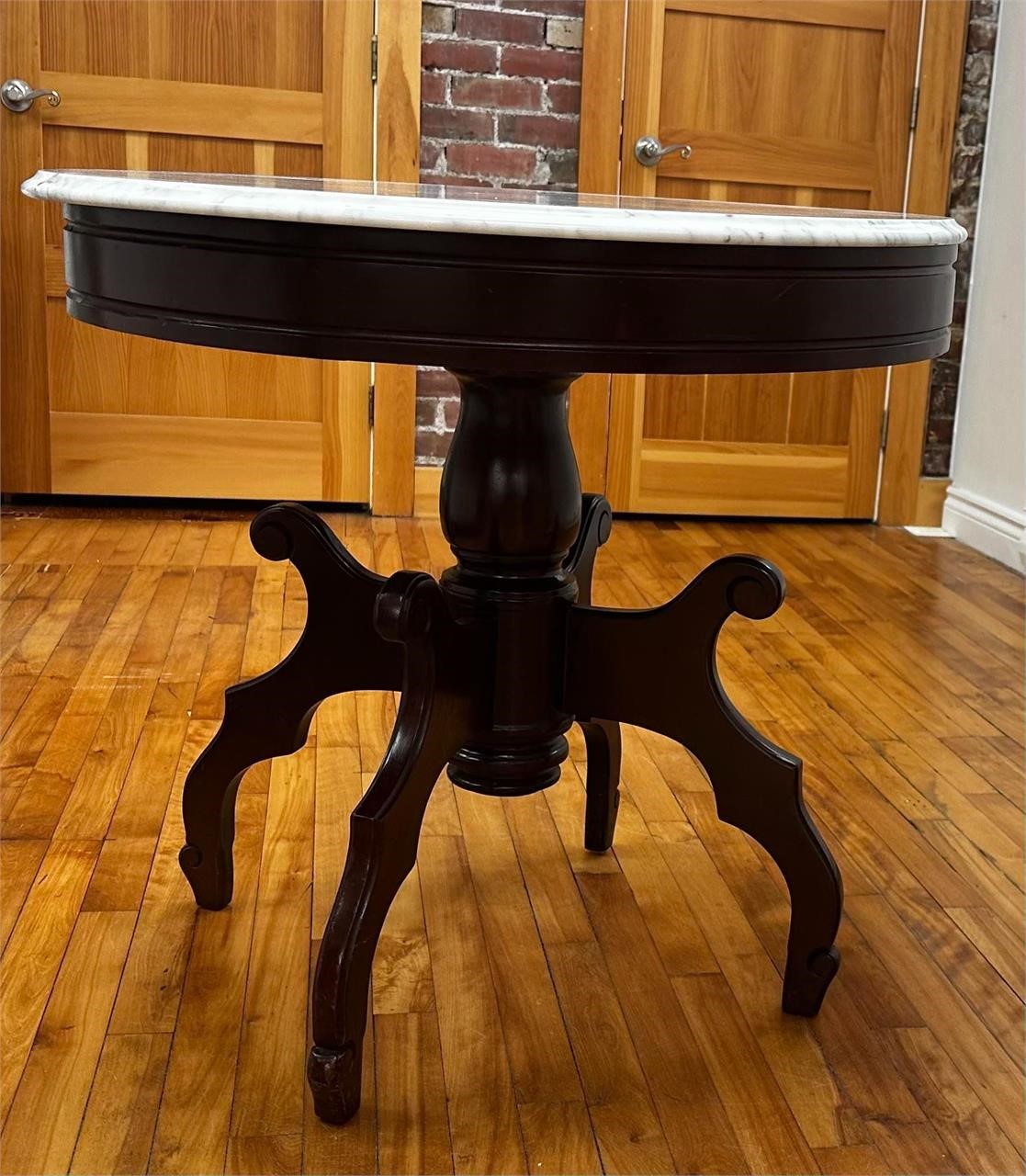 Victorian Style Round Mahogany Marble Top Table