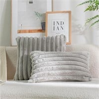 Pack of 2 Faux Fur Plush Throw Pillow Covers