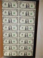 1981 Uncut Sheet of 16 US Treasury  $1 Bills