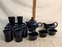 Fiestaware Dark Blue Tea Pot, Gravy Boat, Custard