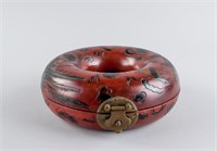Chinese Red Lacquer Wood Round Tube Box