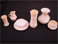 Seven pieces of Belleek china: cup with