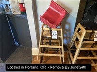 LOT, (2) WOOD HIGH CHAIRS & (1) PLASTIC BOOSTER