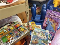lot of kids books, puzzles