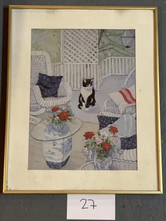 Sitting cat botanical outdoor wall art 16.5x20.5