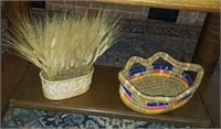 2 Pc Decorative Basket, Planter W/ Artificial