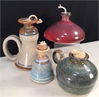 (4) Stoneware Oil Lamps