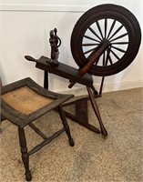 Vintage Spinning Wheel with Stool