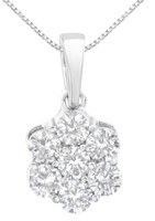 14k Wgold 1.00ct Diamond 7 Stone Flower Necklace
