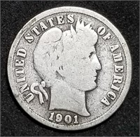 1901-S Barber Silver Dime from Set, Key Date