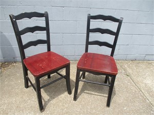 Pair of Wood Padded Dining Chairs