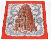 Hermes, "Les Rivieres de Babel" Silk Scarf in Red