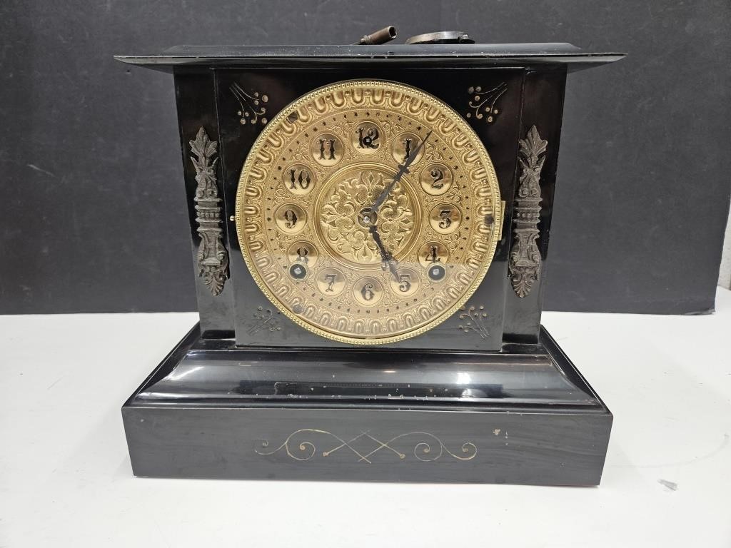 Cast Iron Mantle Clock WORKS 2 Chimes