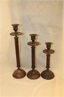 3 rustic candlesticks, offset w/ round bottom