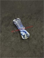 3.25in Blue Swirl Glass Chillum Pipe (living room