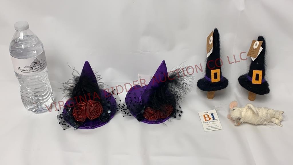 Halloween Ornaments & Witch Hat Bottle Toppers