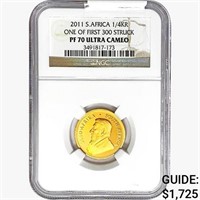 2011 1/4oz. Gold S.Africa 1/4Krugerrand NGC PF70