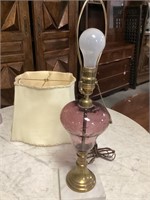 Marble base etched glass lamp