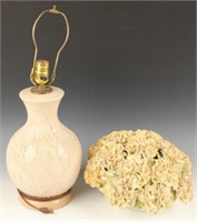 TAUPE CERAMIC TABLE LAMP BASE & CARNATION BOUQUET
