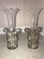 Pair of Cherub Base Trumpet Vases