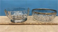 2 Vintage Glass/Steel Serving Bowls (Both 9"