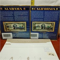 ALABAMA & CALIFORNIA  $ 2 COLORED BILLS