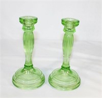 Pair of Vaseline Glass Candle Holders