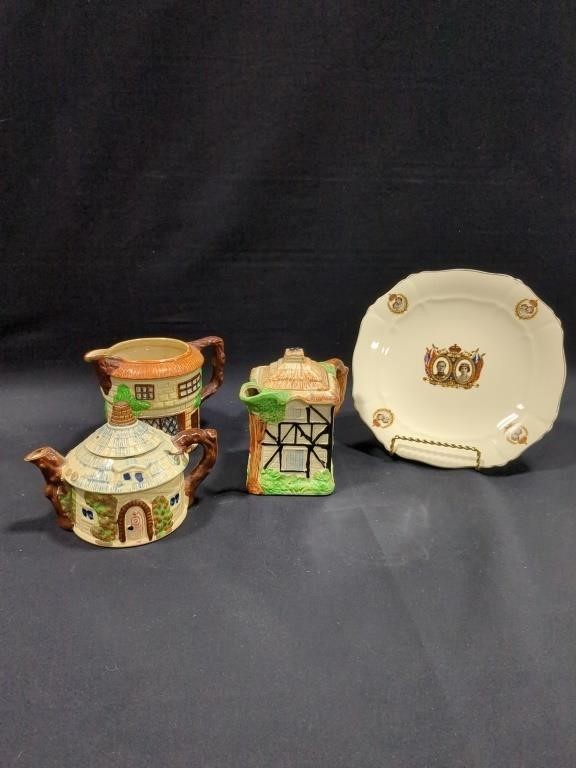 Beswick creamer, 2 teapots, royal plate