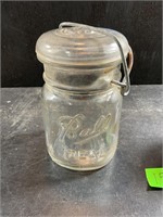 Vintage ball canning jar with glass top/metal bail