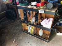 WOOD SHELVES & CONTENTS