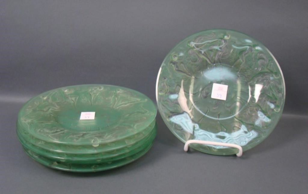 (6) Consol. Ceramic Green Dancing Nymphs Plates.