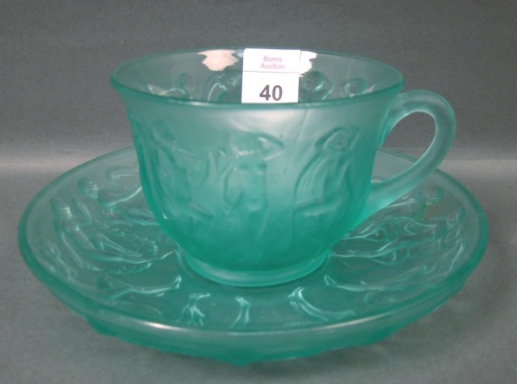 Consol. Green Frosted Dancing Nymphs Cup & Saucer.