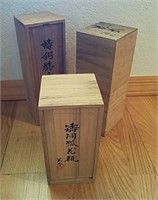 3pc Asian Wood Box Decor, Empty