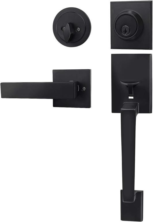 $60 Azdele Black Door Handle, Deadbolt Lever Set