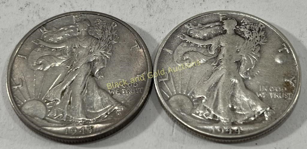 1943 & 1944 Walking Liberty Silver Half Dollars