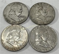 (4) 1951-1953 90% Silver Half Dollar Coins