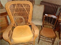 3 Chairs - Wicker, Rocking Chair, Cane Bottom