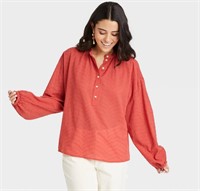 (S) Long Sleeve Coral Blouse