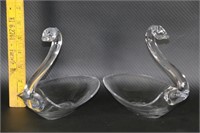 Pair of Glass Swan Bowls
