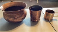 Vintage Copper Lot Hammered Vase Planter and